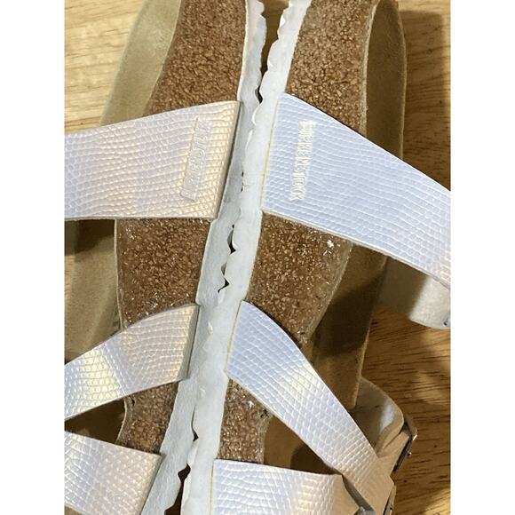 Birkenstock Women's Size 37 U.S 6-6.5 Franca Birko-Flor Shiny Lizard White - Picture 4 of 9